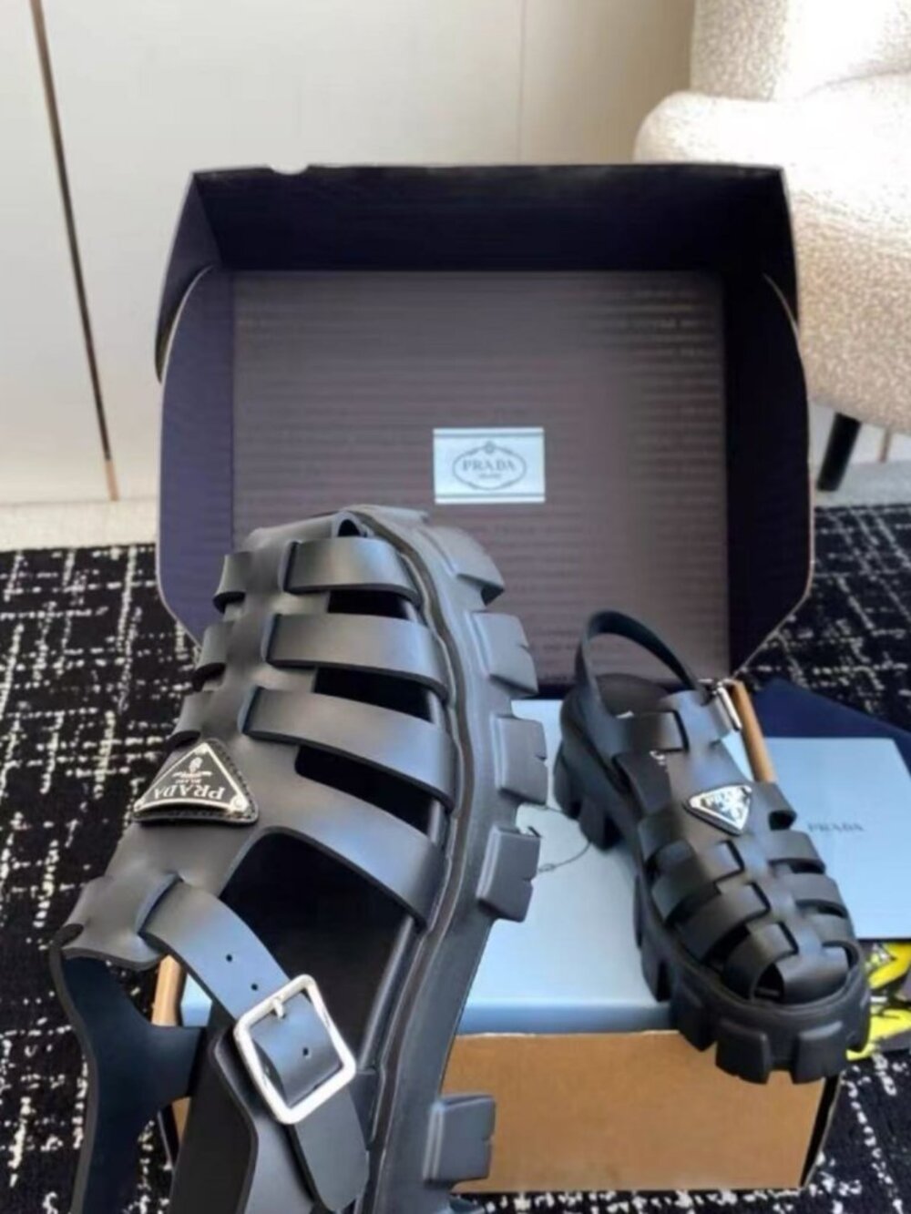 Prada Vintage Black Fisherman Cage Lug Sole Platform Sandals - Picture 5 of 9